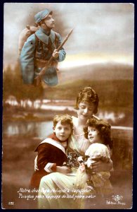 Hand Tinted French postcard, "Notre cher Papa...", 1915.