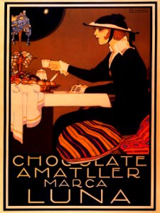 PENAGOS, Rafael de.  Chocolate Amatller, Marca Luna, c. 1910s.