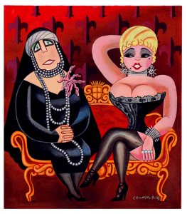 COVARRUBIAS, Miguel. Mae West and Marie of Romania, "Impossible Interviews", Vanity Fair, June 1932.. Free illustration for personal and commercial use.