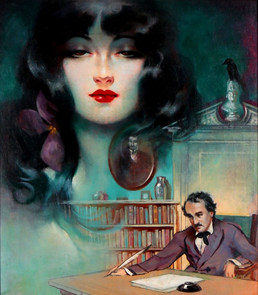 CLIVE, Henry (1881-1960).  🇺🇸  Lenore, Poe's "The Raven", The American Weekly, Feb. 4, 1934.