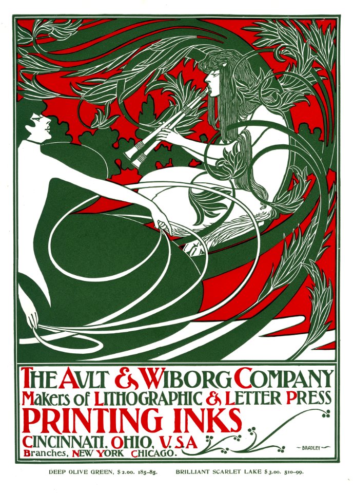 BRADLEY, Will. Ad for Ault & Wiborg printing inks, 1900.