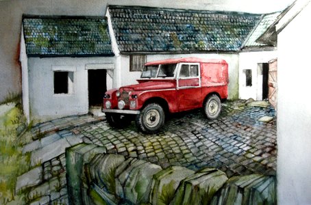 Series 1 Landrover in the Yard. Free illustration for personal and commercial use.
