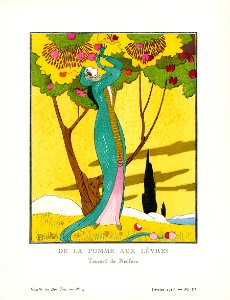 MARTIN, Charles. "De la pomme aux lèvres", Gazette du Bon Ton, Feb. 1913. Free illustration for personal and commercial use.