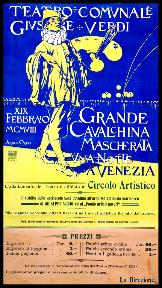 ORELL, Argio. 🇮🇹 Teatro Comunale Giuseppe Verdi, Grande Cavalchina Mascherata, Venezia, 1908.