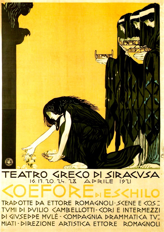 CAMBELLOTTI, Duilio  (1876-1960).  🇮🇹  Teatro Greco di Siracursa, "Coefore" di Eschilo, 1921.