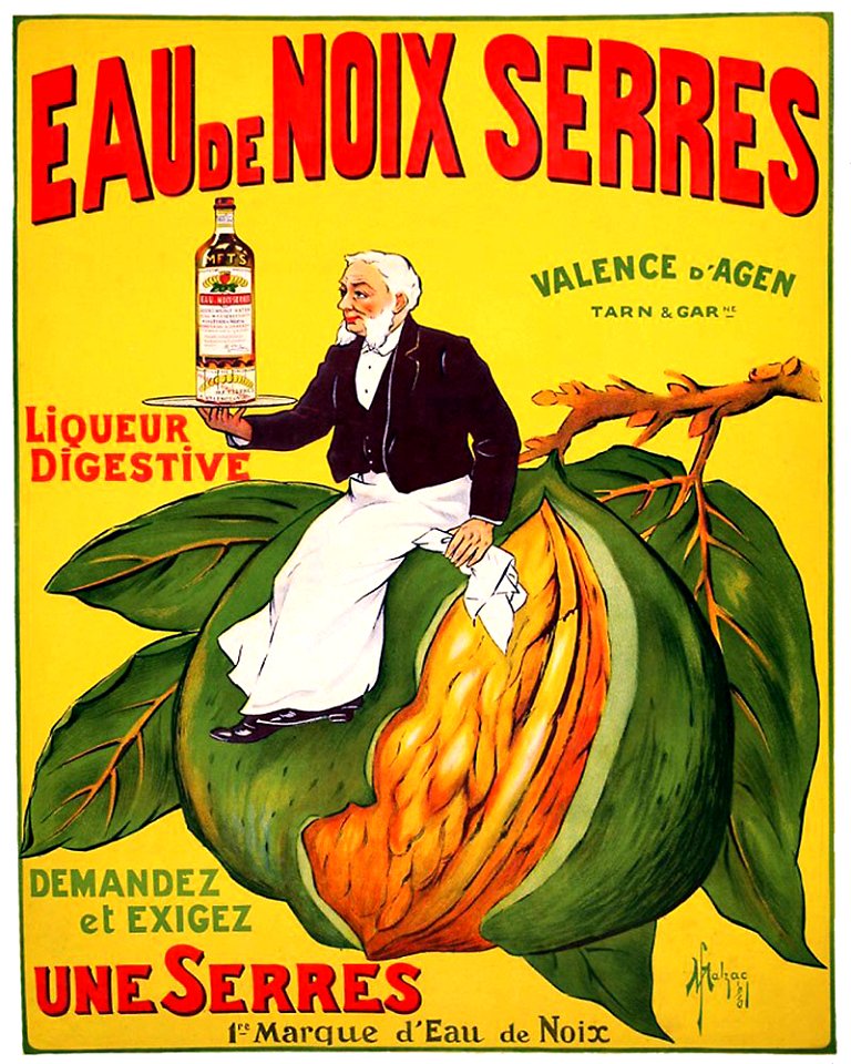 MALZAC, Franc (1865-1920).  Eau de Noix Serres, Liqueur Digestive, 1910.