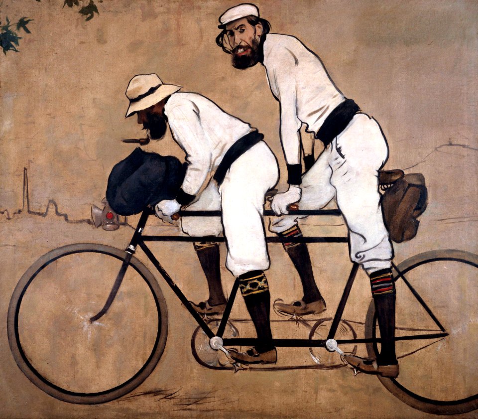 CASAS CARBÓ, Ramón.  Ramón Casas y Pere Romeu en un tándem, 1897.