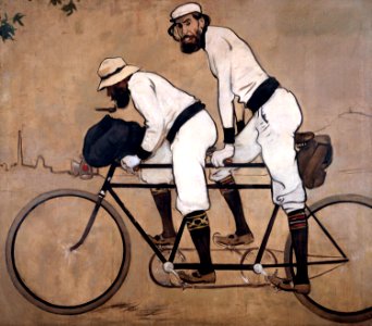CASAS CARBÓ, Ramón.  Ramón Casas y Pere Romeu en un tándem, 1897.