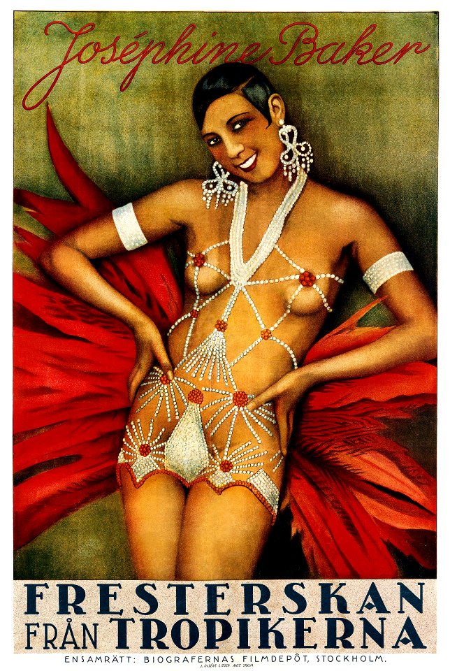 Swedish film poster for "Fresterskan Från Tropikerna" ("La Sirène des Tropiques") starring Josephine Baker, 1927.