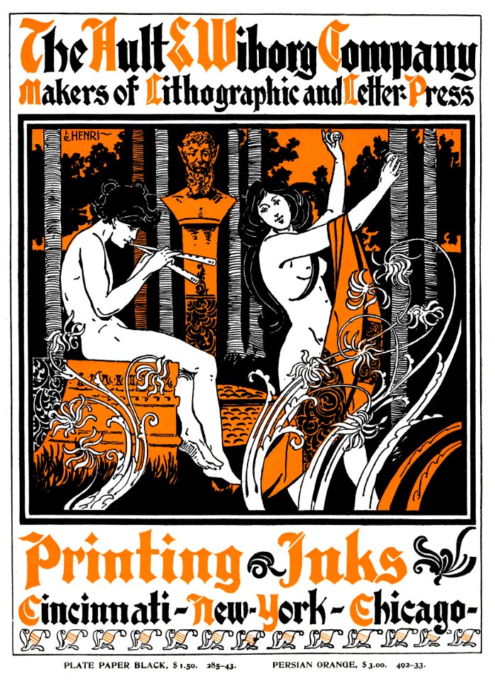 HENRI, I. R.  Ad for Ault & Wiborg Inks, c. 1899.