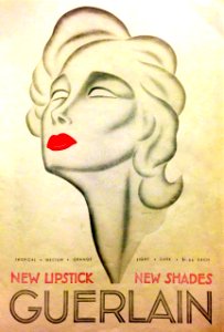 DARCY, Lyse. Ad for Guerlain's New Lipstick, 1934.. Free illustration for personal and commercial use.