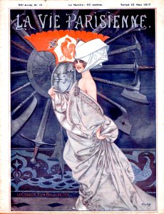 HÉROUARD, Chéri. "La Casque d'un Poilu de 1417", La Vie Parisienne, 1917.. Free illustration for personal and commercial use.