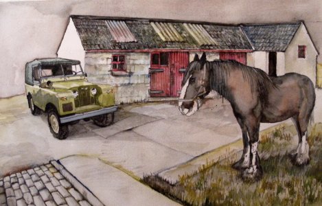 Series 1 Landrover and Stables. Free illustration for personal and commercial use.