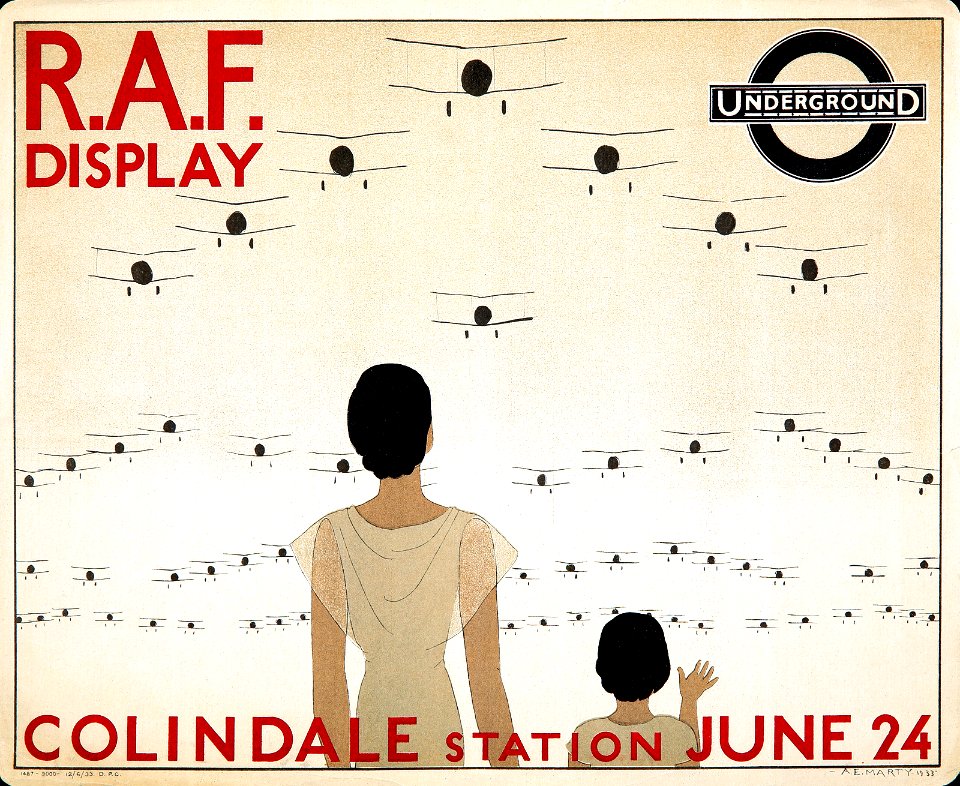 MARTY, André Édouard. 🇫🇷 London Underground, R.A.F. Display, 1933.