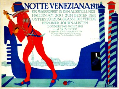 KLINGER, Julius. 🇦🇹 Notte Veneziana 1911, Ein Wasserfest in den Ausstellungs am Zoo, c. 1911.. Free illustration for personal and commercial use.