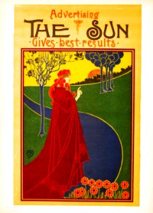 RHEAD, Louis (1857-1926). Advertising, The Sun, Gives Best Results, 1896.. Free illustration for personal and commercial use.