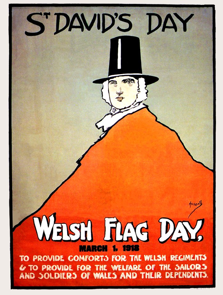 HASSALL, John (1868–1948). 🇬🇧 St David's Day, Welsh Flag Day, 1918.