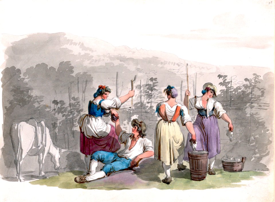 PINELLI,  Bartolomeo. Vintage in the mountains near Rome, 1808