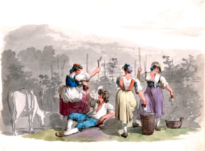 PINELLI,  Bartolomeo. Vintage in the mountains near Rome, 1808