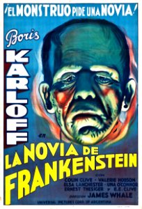 "La Novia de Frankenstein" (The Bride of Frankenstein), Argentine poster.. Free illustration for personal and commercial use.
