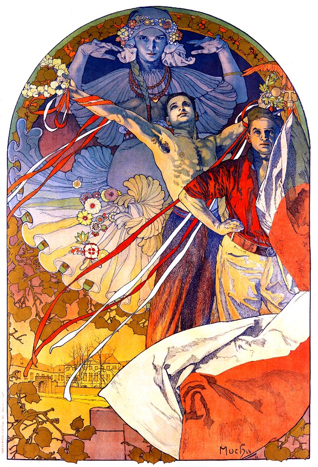 MUCHA, Alfons (1860-1939).  🇨🇿   Slavnostní hra na Vltavě. VIII. všesokolský slet, 1925.