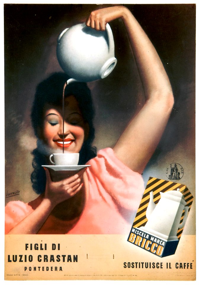 BOCCASILE, Gino (1901-1952).  🇮🇹  Miscela Marca Bricco, Sostituisce il Caffè, 1939.