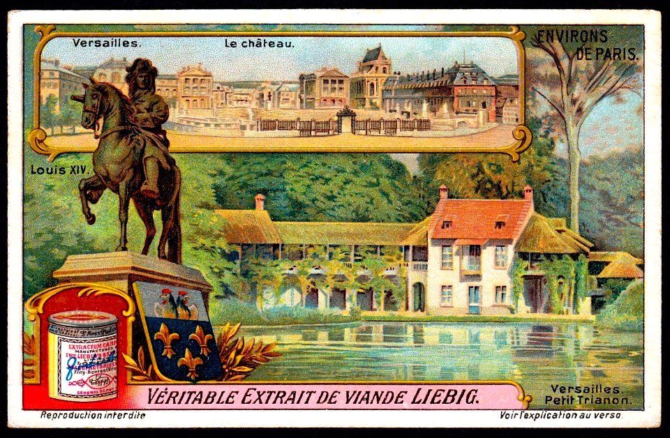 Liebig Trading card, S1042, Versailles, Liebig's Beef Extract, "Interesting Places Near Paris" Belgian issue, 1912.