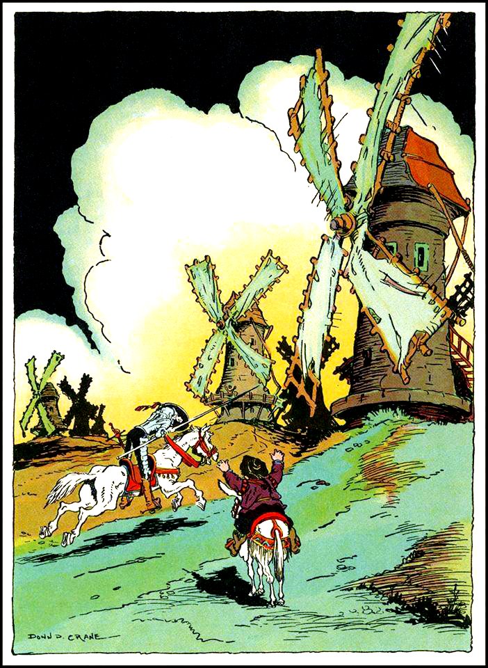 CRANE, Donn P.  Illustration from Don Quixote [windmills].