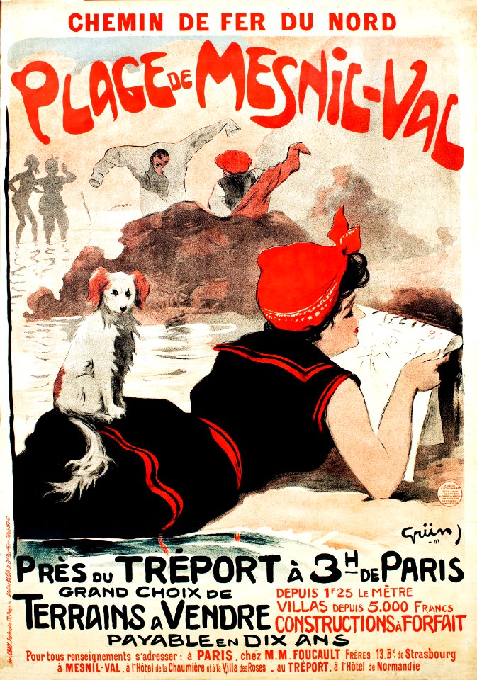 GRÜN, Jules Alexandre.  🇫🇷  Chemin de Fer du Nord, Plage de Mesnil-Val, 1901.