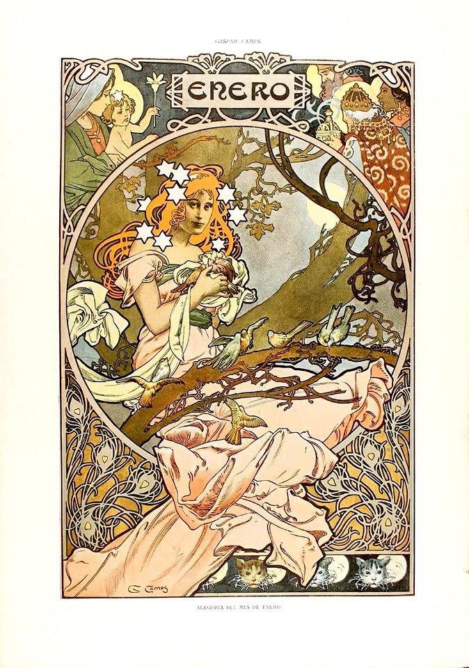 CAMPS i JUNYENT, Gaspar (1874-1942).  🇪🇸  1-January / Alegoría del mes de enero, 1901.
