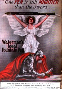 Ad for Waterman Ideal Fountain Pen, "The Pen is Still Mightier than the Sword", 1914.