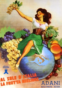 BOCCASILE, Gino (1901-1952). 🇮🇹 Adani, Al sole d'Italia, La frutta migliore, c. 1950.. Free illustration for personal and commercial use.