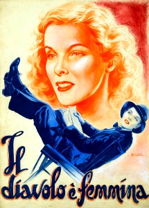 BALLESTER, Anselmo (1897-1974). 🇮🇹 "Il diavolo è femmina" (Sylvia Scarlett), Katherine Hepburn, 1935.. Free illustration for personal and commercial use.