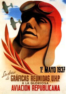 BRIONES, José. Los obreros de Gráficas Reunidas, a la Gloriosa Aviación Republicana, 1937.. Free illustration for personal and commercial use.