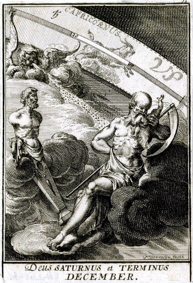 HARREWIJN, Jacobus.  December-Saturnus et Terminus, 1698.