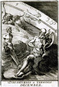 HARREWIJN, Jacobus. December-Saturnus et Terminus, 1698.. Free illustration for personal and commercial use.