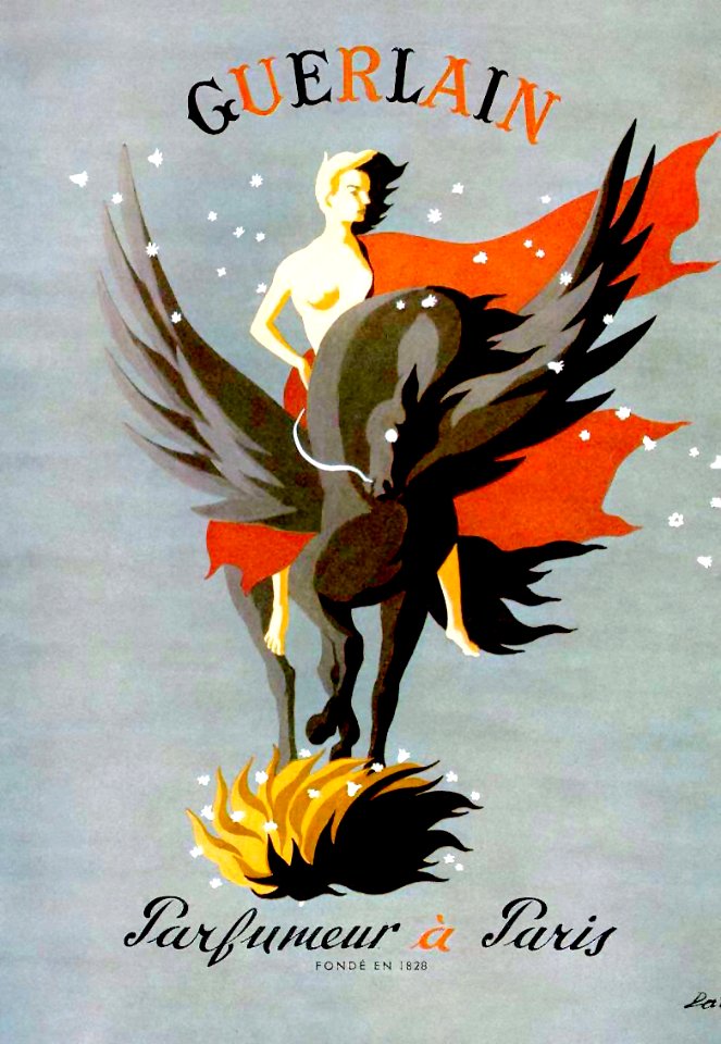 DARCY, Lyse.  Ad for Guerlain's 'Flying Horse' perfume, 1949.