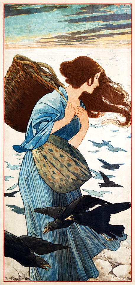 RIQUER YNGLADA, Alexandre de.  [mujer con cesto], 1909.