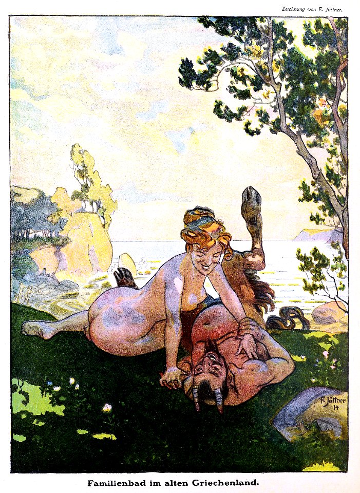 JÜTTNER, Franz (1865-1925).  ‘Familienbad im alten Griechenland’, “Lustige Blätter”, Nº 18, 1914.