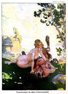 JÜTTNER, Franz (1865-1925).  ‘Familienbad im alten Griechenland’, “Lustige Blätter”, Nº 18, 1914.