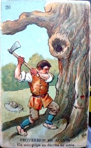 MESTRES i OÑÓS, Apel•les. Proverbios en acción, "Un solo golpe no derriba un roble".