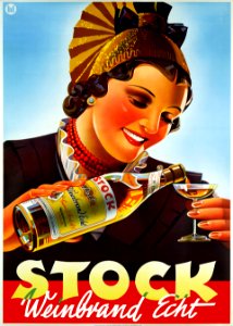 Stock, Weinbrand Echt, c. 1935.. Free illustration for personal and commercial use.