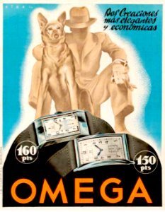 RIBAS MONTENEGRO, Federico.  Dos creaciones más elegantes y económicas, Omega watches, c. 1930s.