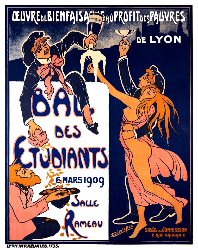 DIDIER.  Bal des Étudiants, Oeuvre de bienfaisance au profit des pauvres de Lyon, 1909.