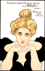 VILLA, Aleardo. Ricordo dei grandi magazzini italiani E. & A. Mele & Co. Napoli, Massimo buon mercato, c. 1900.. Free illustration for personal and commercial use.