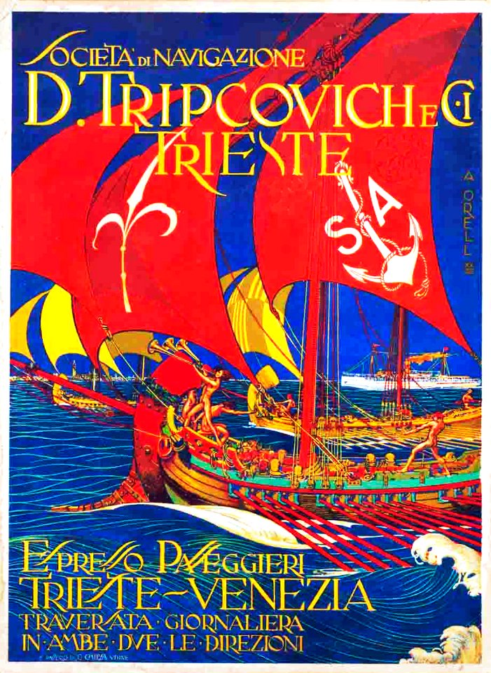 ORELL, Argio. 🇮🇹 Società di Navigazione D. Tripcovich e Ci., Trieste, Espresso Passeggieri, Trieste-Venezia, 1920.
