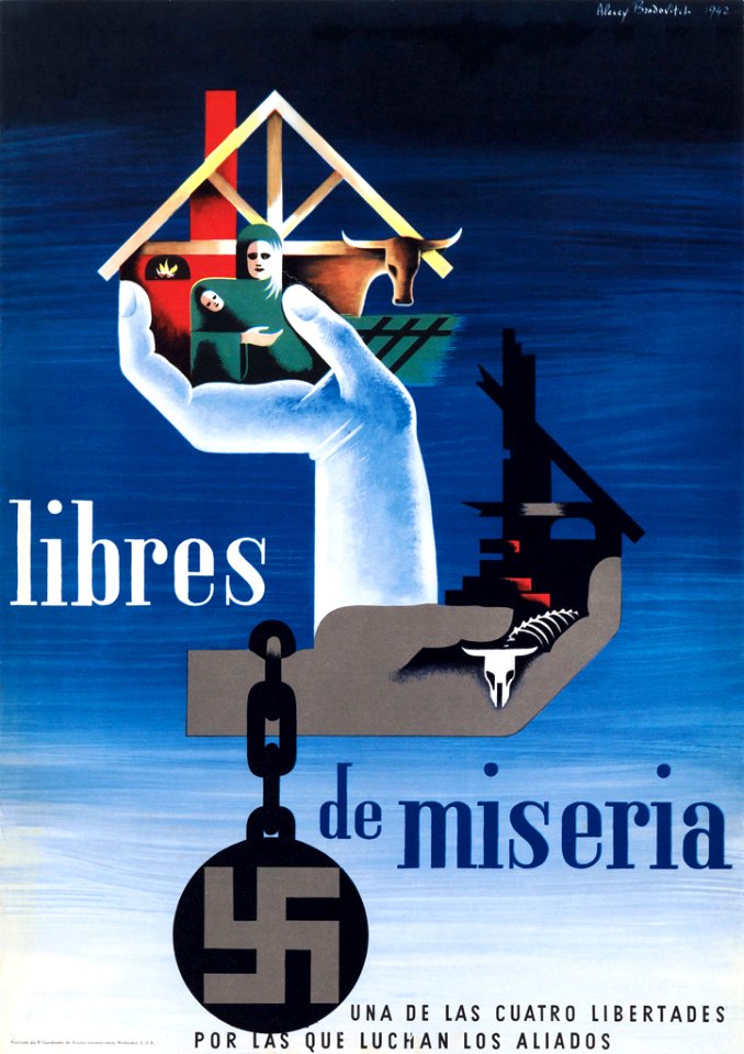 BRODOVICH Alexey.  Libres de Miseria, Una de las cuatro libertades por las que luchan los aliados, 1942.