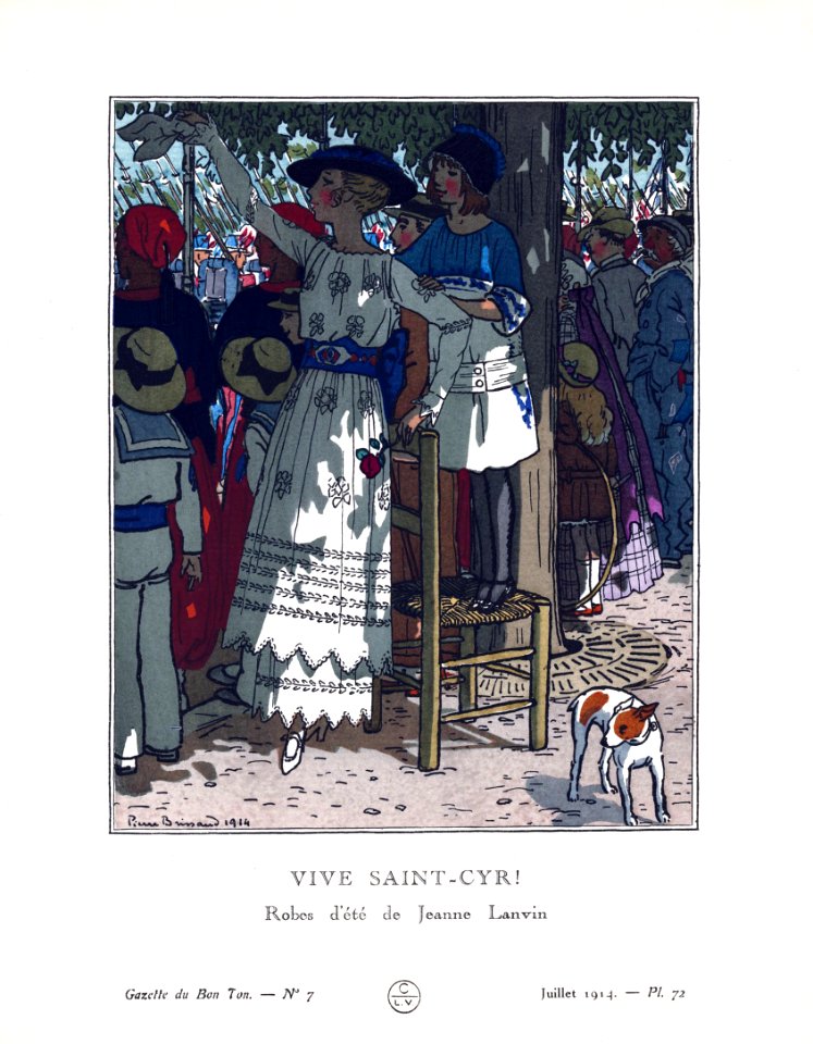 BRISSAUD, Pierre. "Vive Saint-Cyr!", Robes d'été de Jeanne Lanvin, Gazette du Bon Ton, July 1914