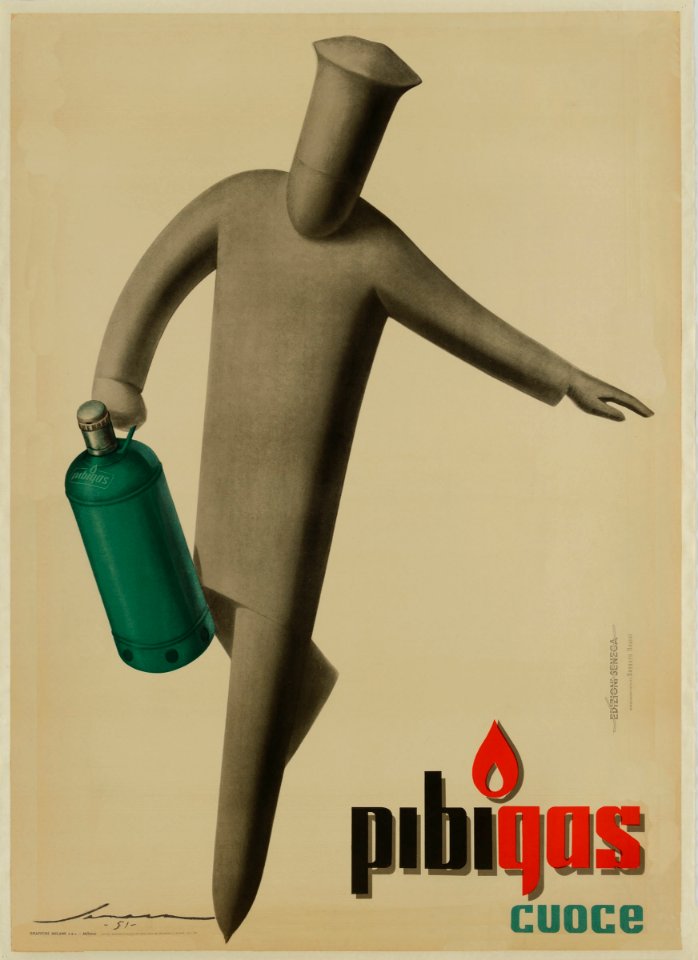 SENECA, Federico.  Manifesto per reclame “Pibigas cuoce”, 1951.