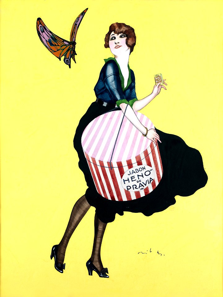 RIBAS MONTENEGRO, Federico.  Ad for Jabón Heno de Pravia [butterfly].
